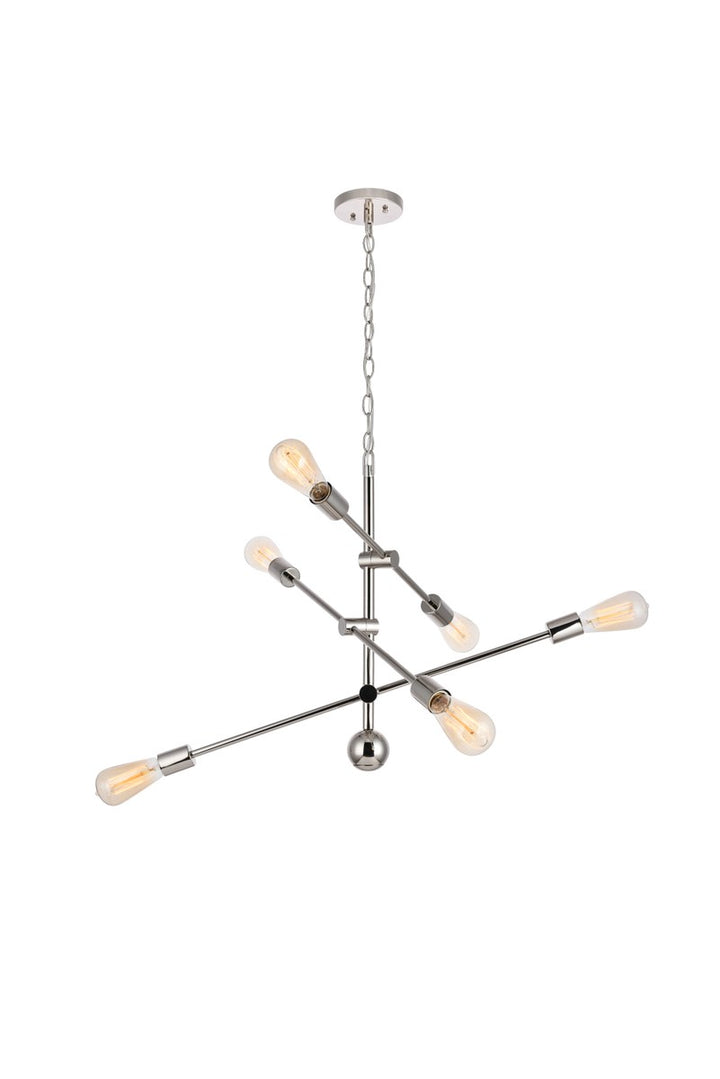6 Lights polished Nickel Pendant