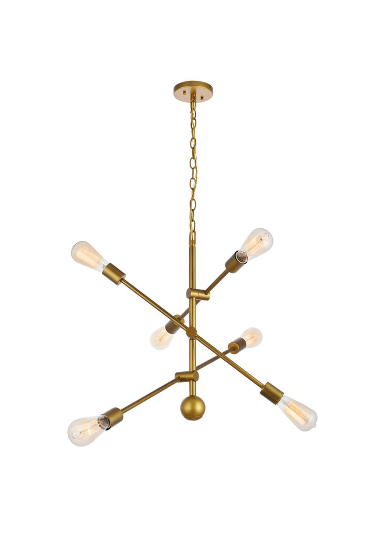 6 Lights Brass Pendant by Living District