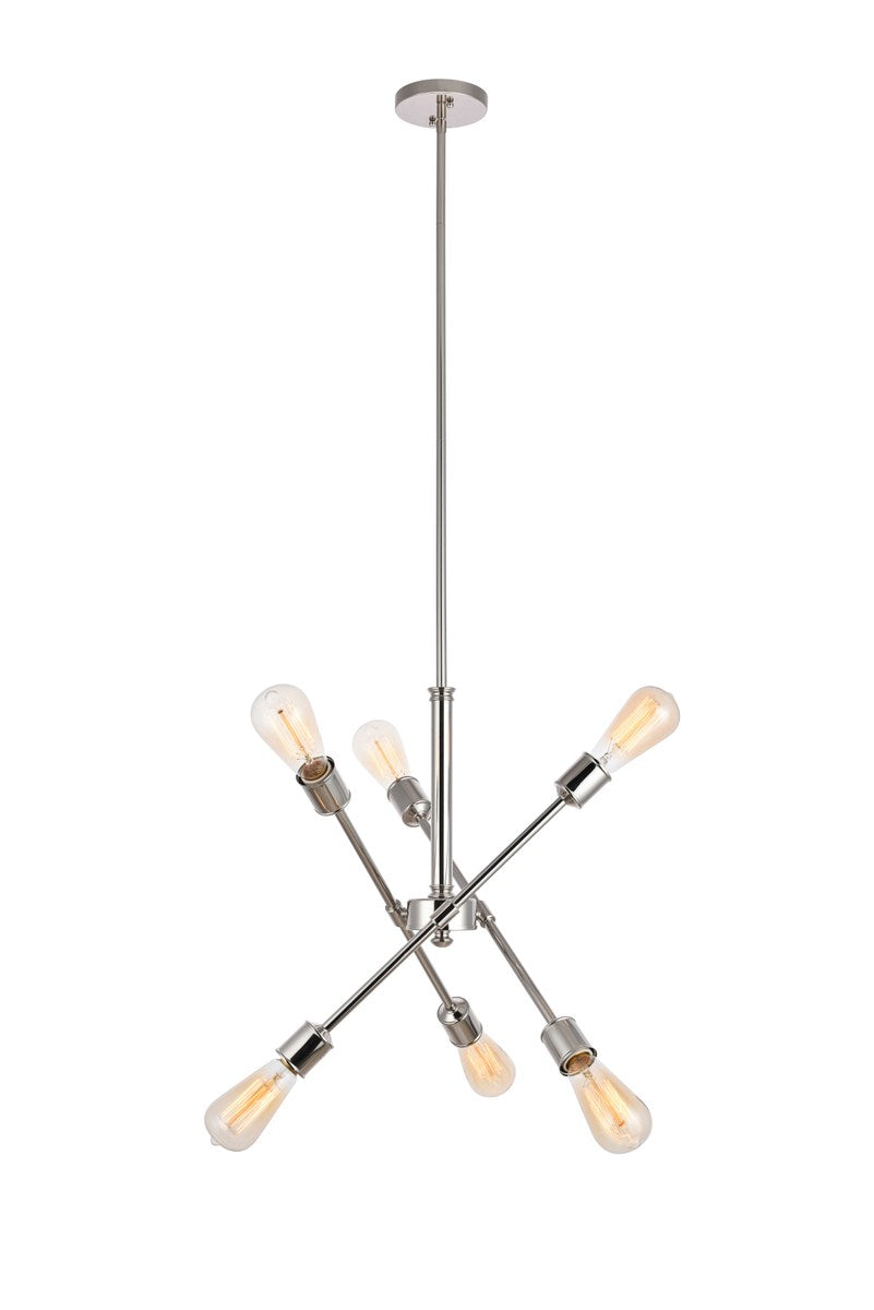 6 Lights polished Nickel Pendant by Living District