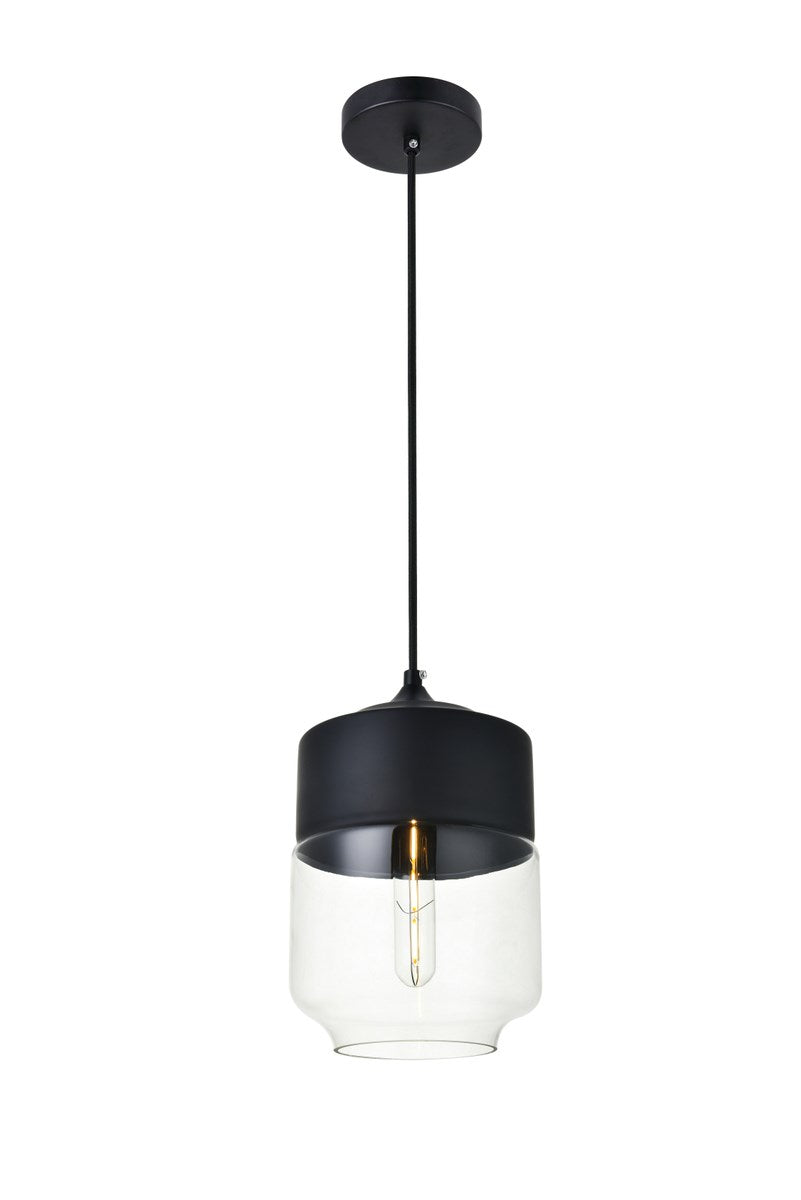 1 Light Black Pendant With Clear Glass