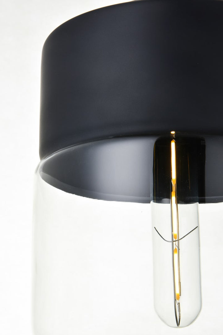 1 Light Black Pendant With Clear Glass