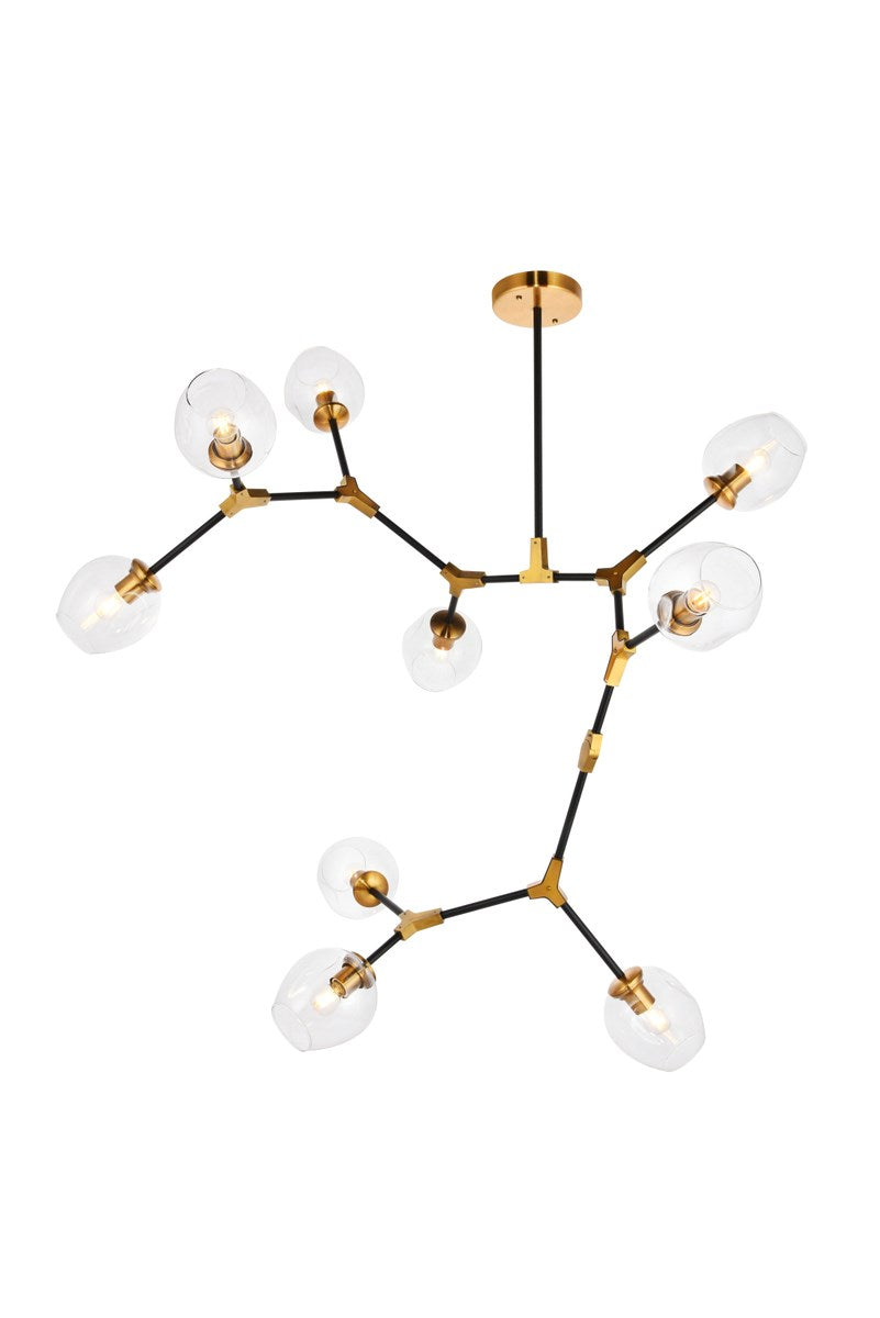 9 Light In Light Antique Brass And Flat Black Pendant by Urban Classic
