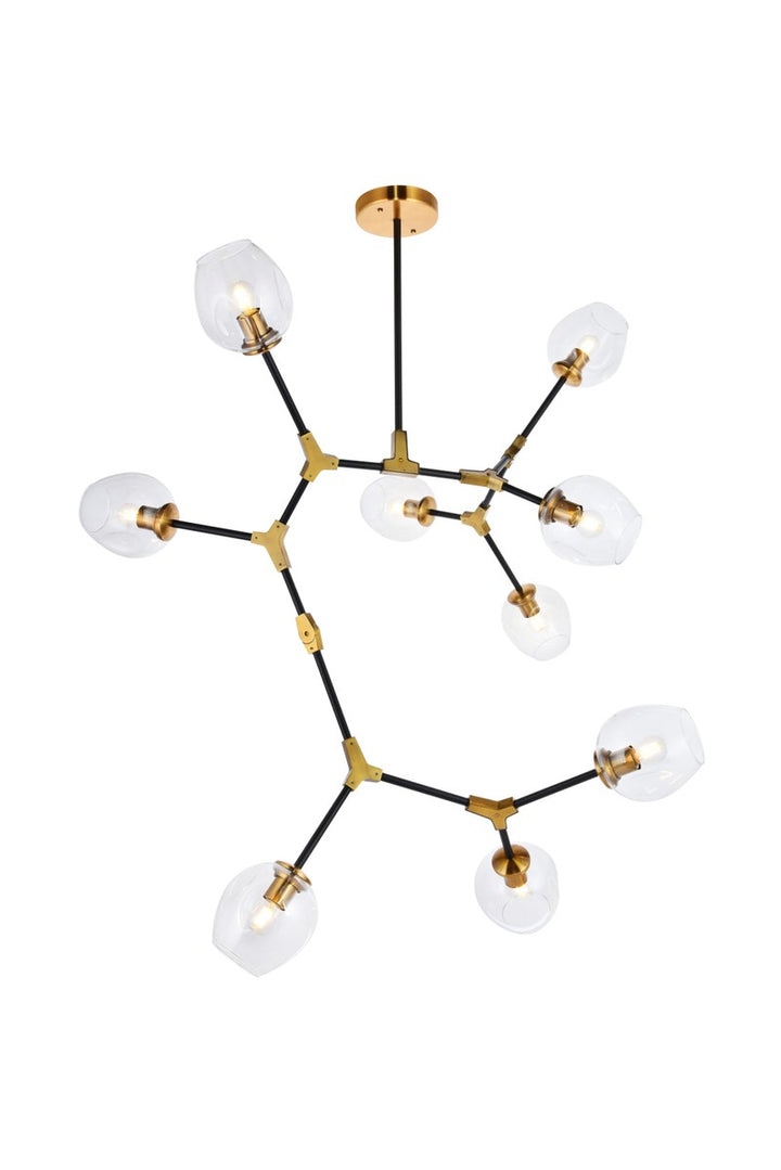 9 Light In Light Antique Brass And Flat Black Pendant