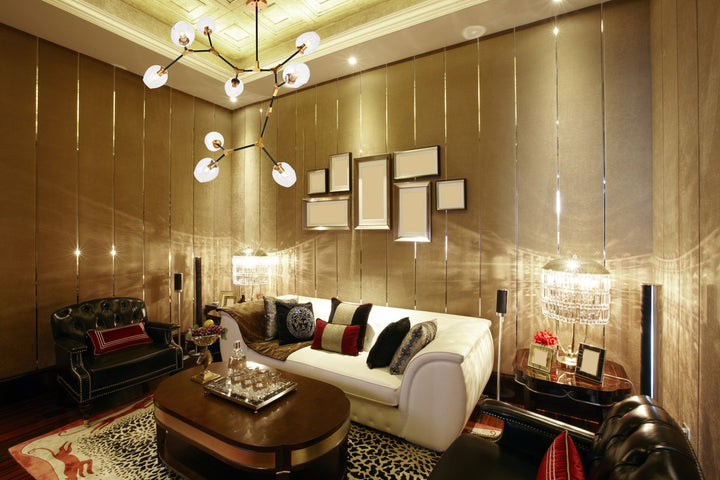 9 Light In Light Antique Brass And Flat Black Pendant