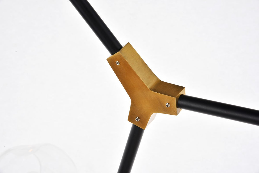 11 Light In Light Antique Brass And Flat Black Pendant