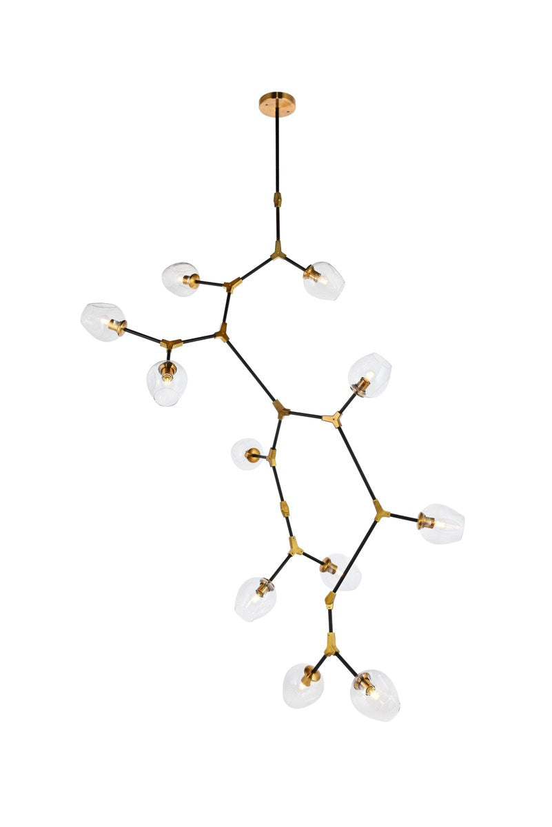 11 Light In Light Antique Brass And Flat Black Pendant