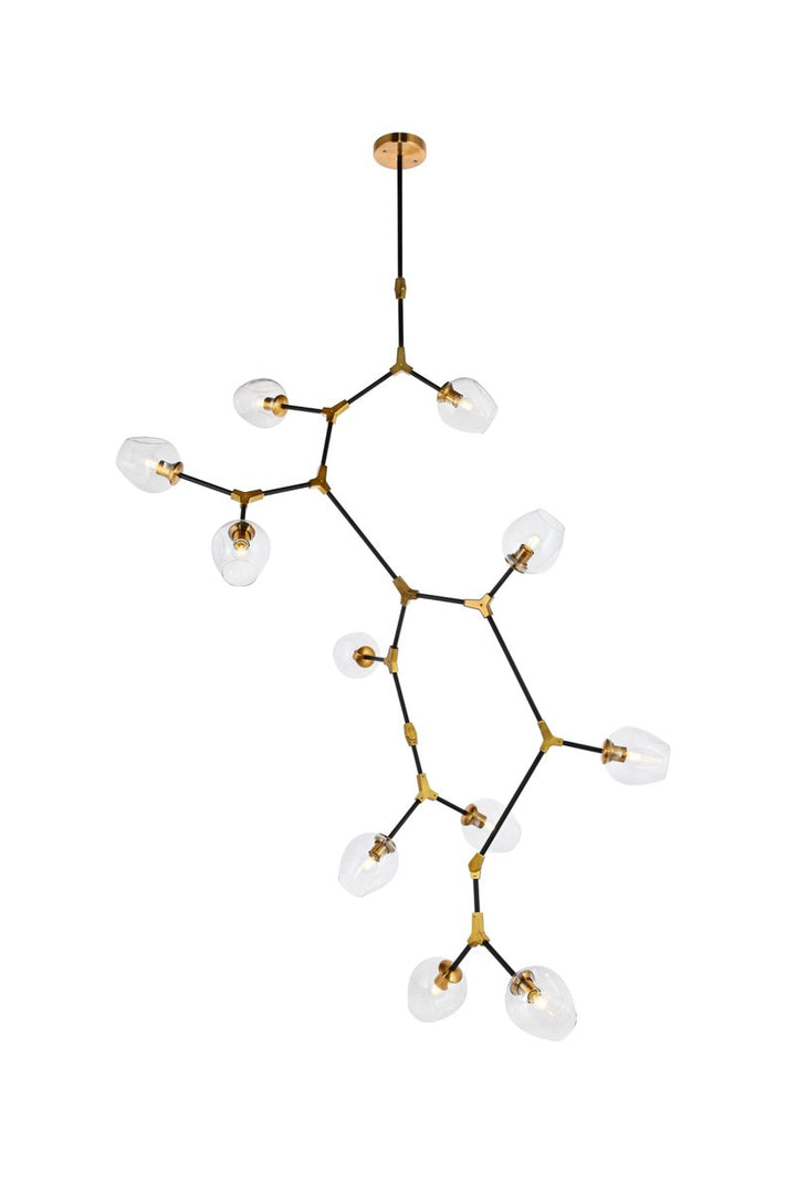 11 Light In Light Antique Brass And Flat Black Pendant