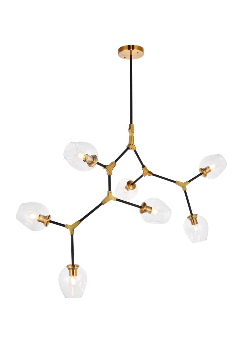 7 Light In Light Antique Brass And Flat Black Pendant