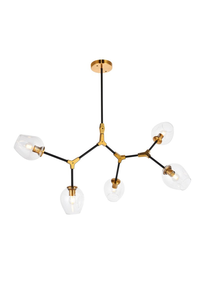 5 Light In Light Antique Brass And Flat Black Pendant by Urban Classic