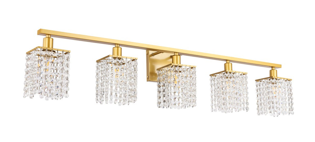 5 Light Brass And Clear Crystals Wall Sconce