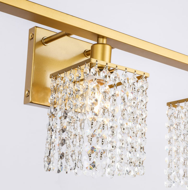 5 Light Brass And Clear Crystals Wall Sconce