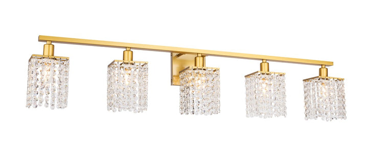 5 Light Brass And Clear Crystals Wall Sconce