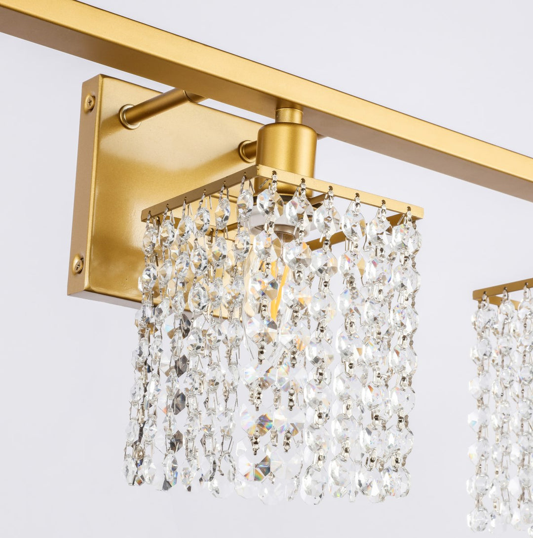 5 Light Brass And Clear Crystals Wall Sconce