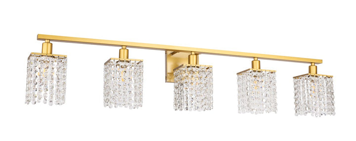 5 Light Brass And Clear Crystals Wall Sconce