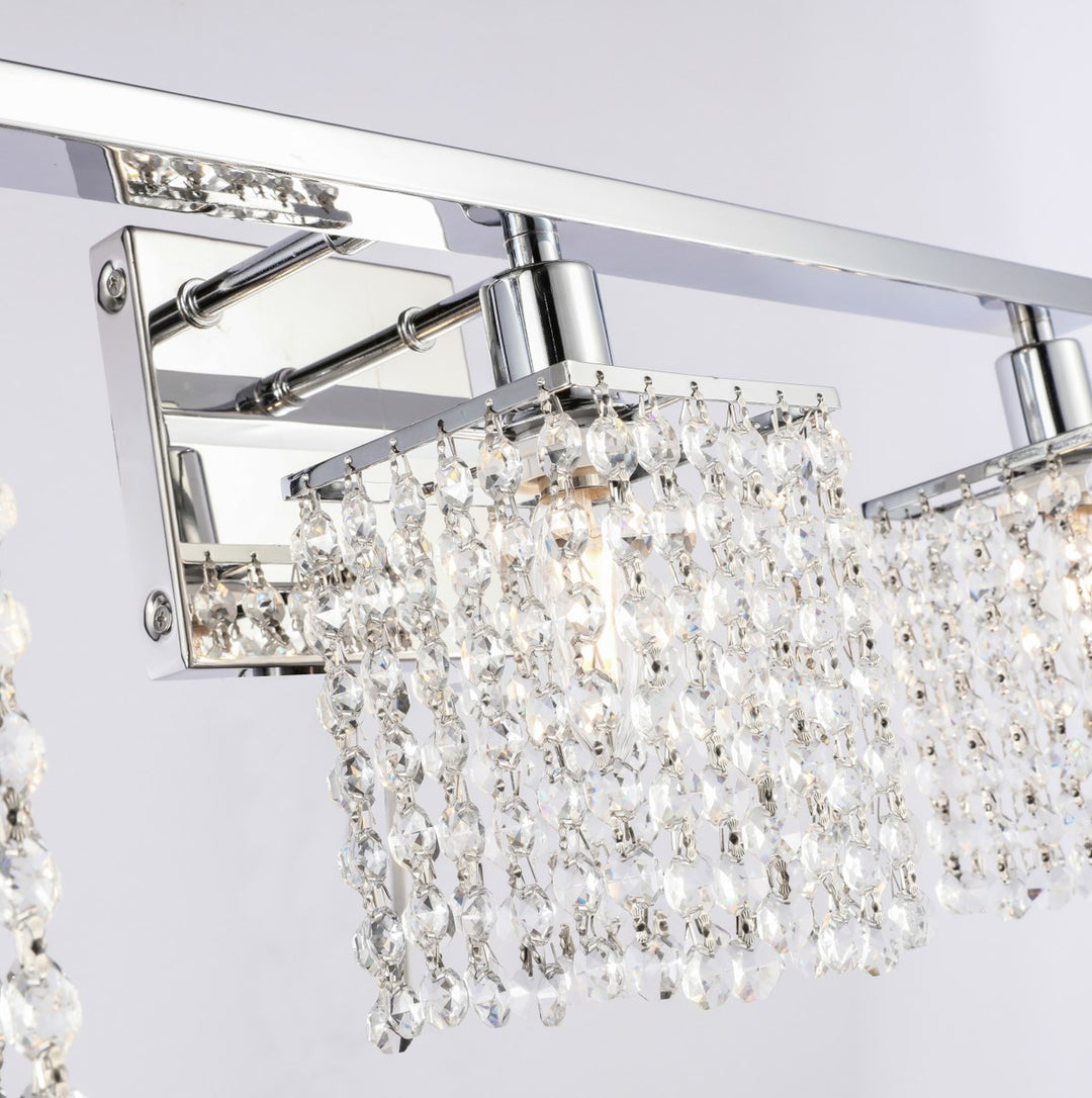 4 Light Chrome And Clear Crystals Wall Sconce