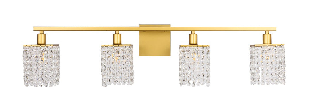 4 Light Brass And Clear Crystals Wall Sconce
