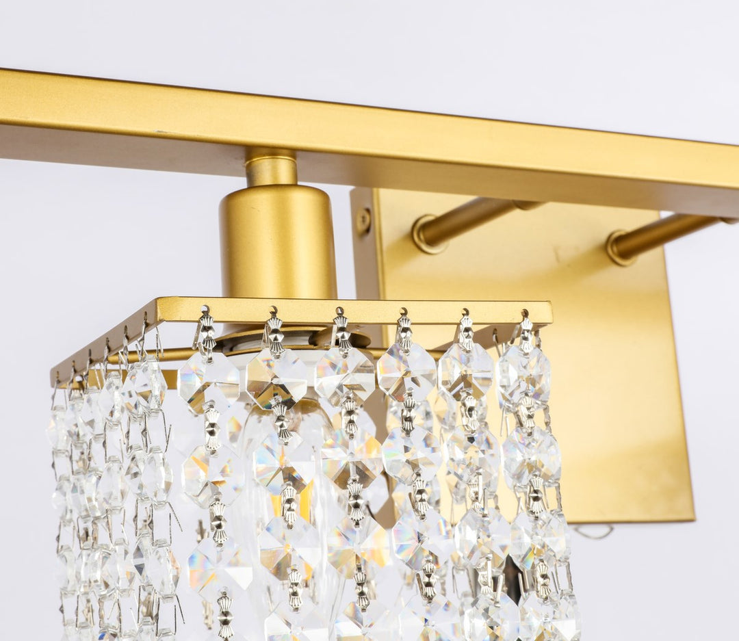 4 Light Brass And Clear Crystals Wall Sconce