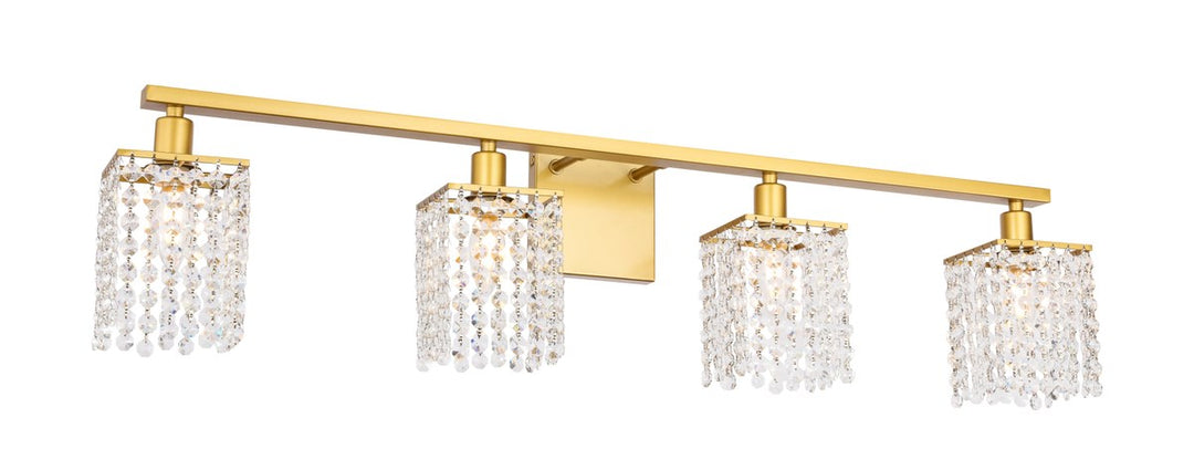 4 Light Brass And Clear Crystals Wall Sconce