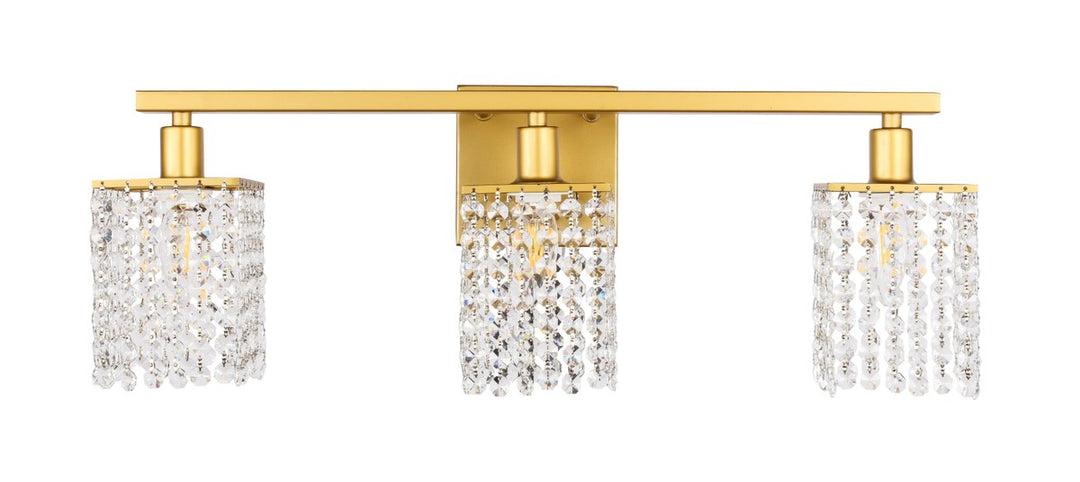 3 Light Brass And Clear Crystals Wall Sconce