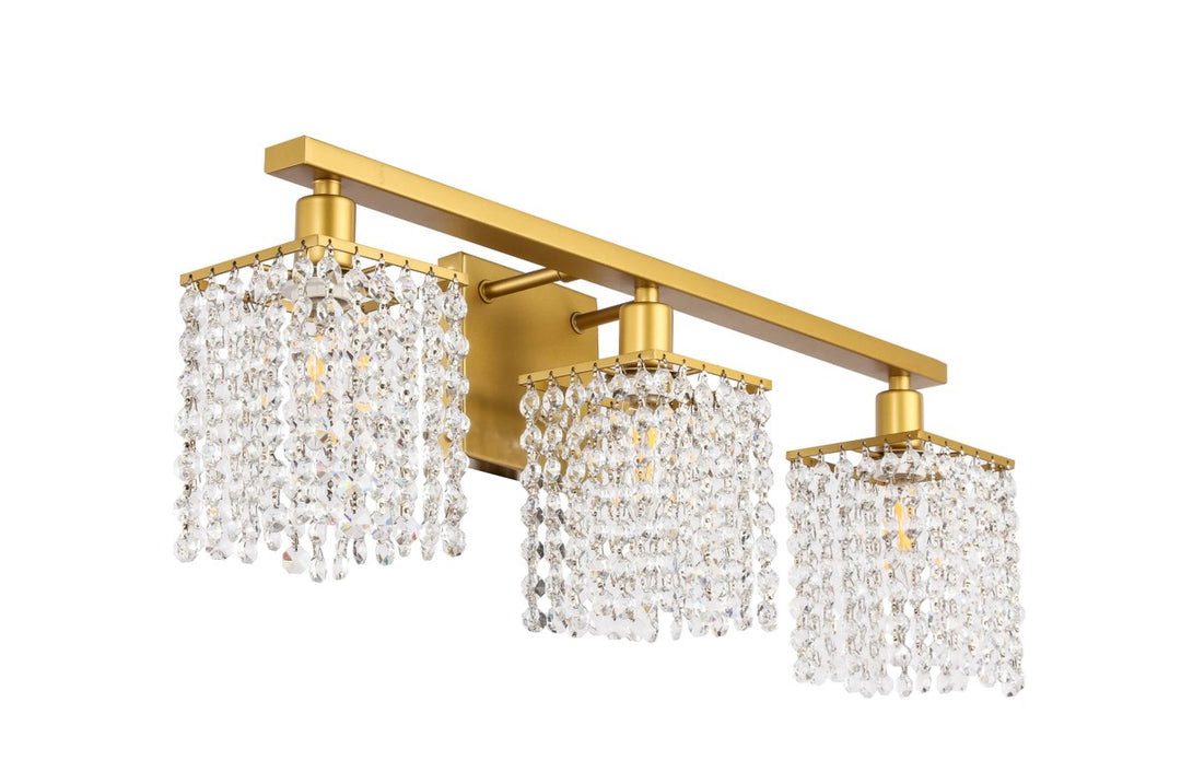 3 Light Brass And Clear Crystals Wall Sconce