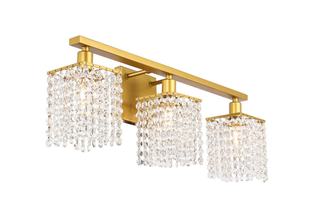 3 Light Brass And Clear Crystals Wall Sconce
