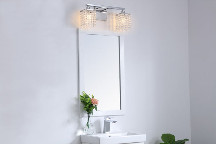2 Light Chrome And Clear Crystals Wall Sconce
