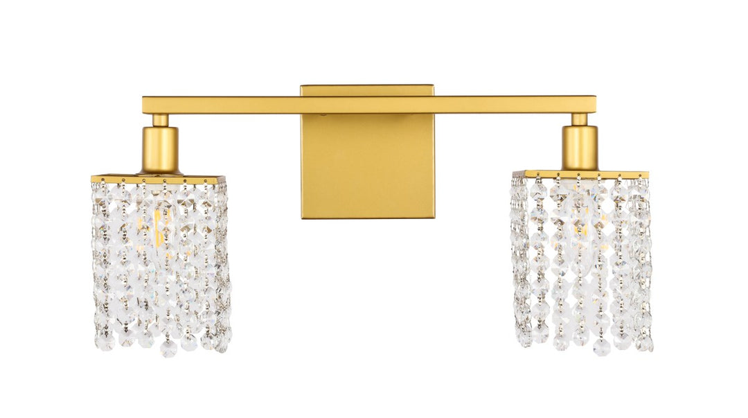 2 Light Brass And Clear Crystals Wall Sconce