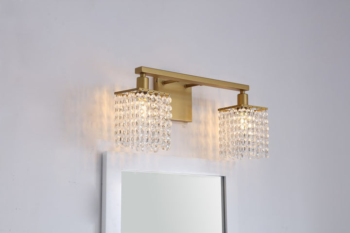 2 Light Brass And Clear Crystals Wall Sconce