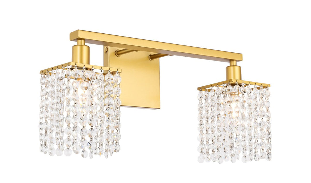 2 Light Brass And Clear Crystals Wall Sconce