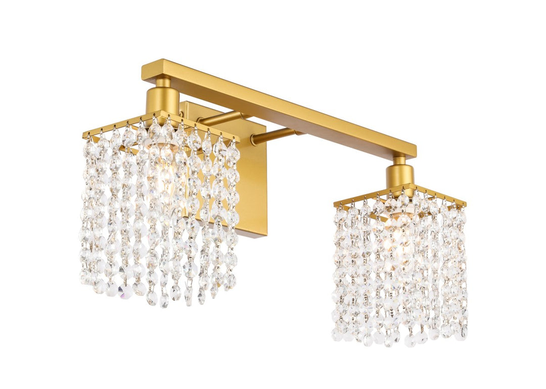 2 Light Brass And Clear Crystals Wall Sconce