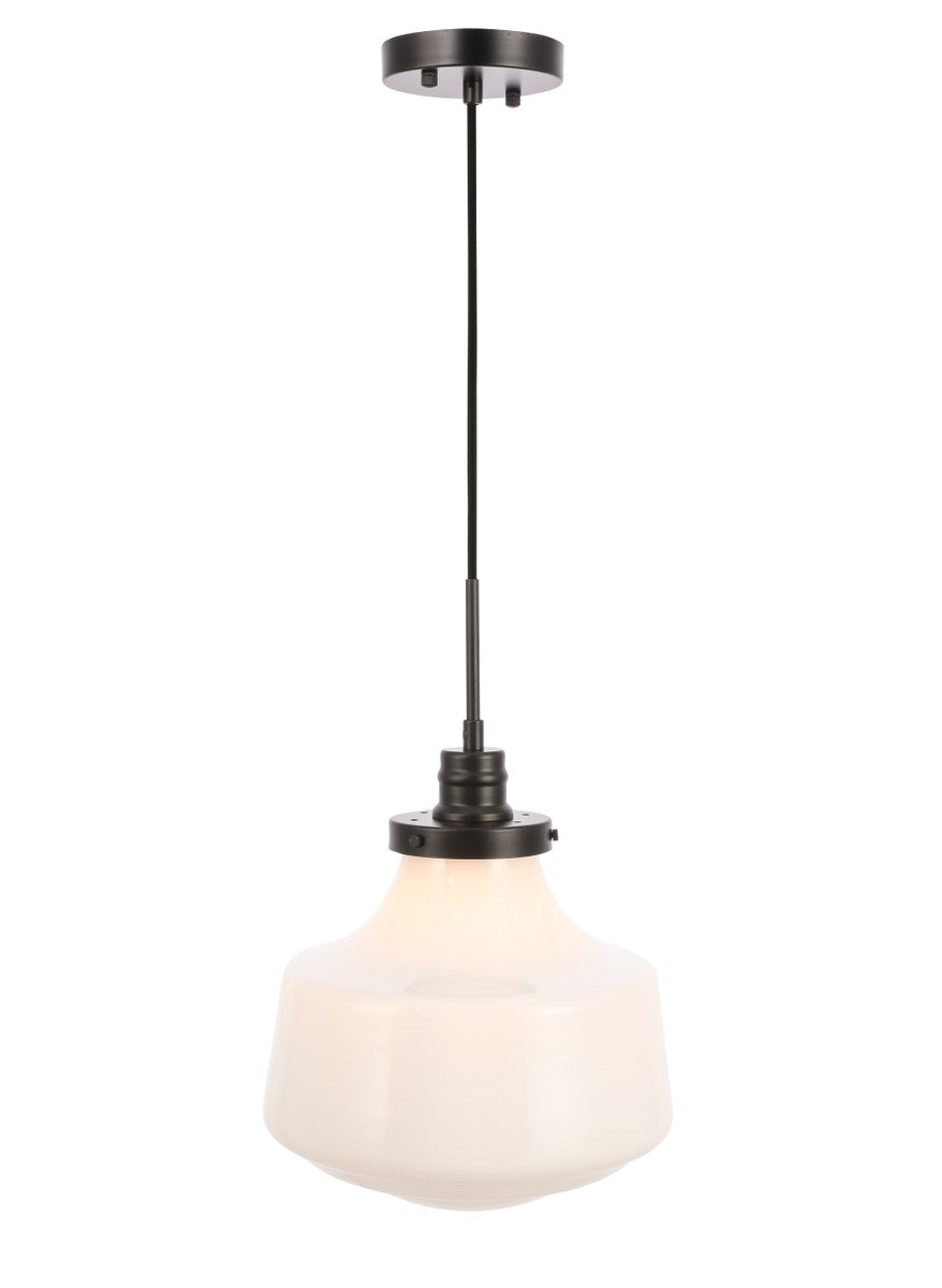 1 Light Black And Frosted White Glass Pendant by Living District