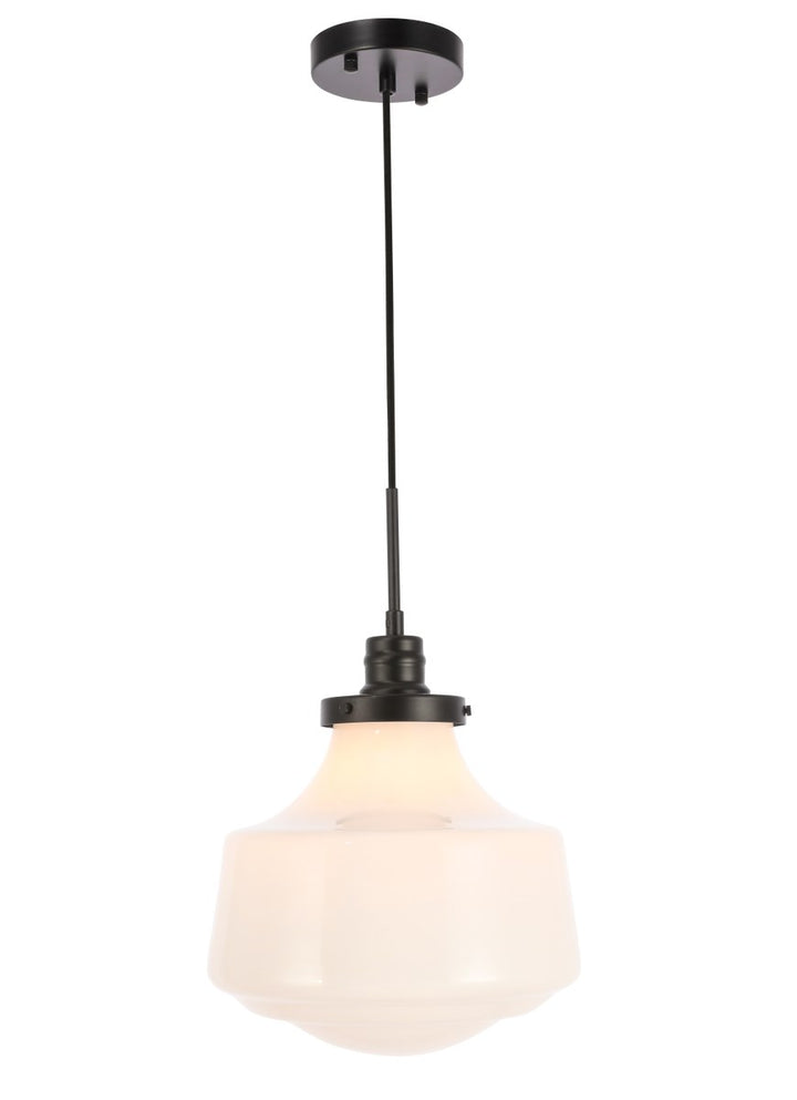 1 Light Black And Frosted White Glass Pendant