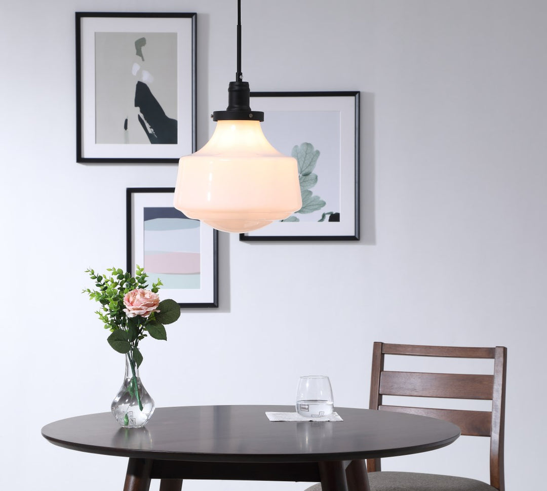 1 Light Black And Frosted White Glass Pendant
