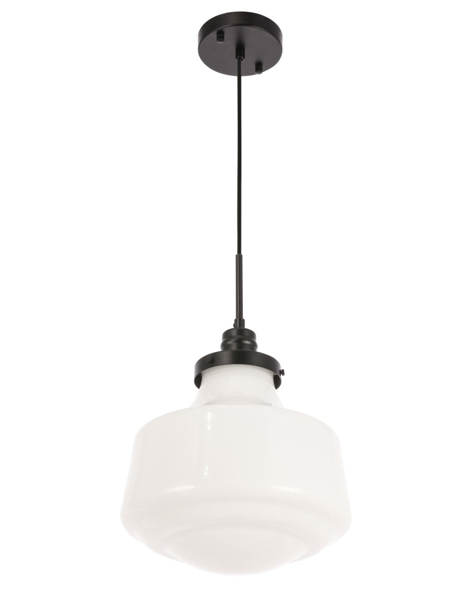 1 Light Black And Frosted White Glass Pendant