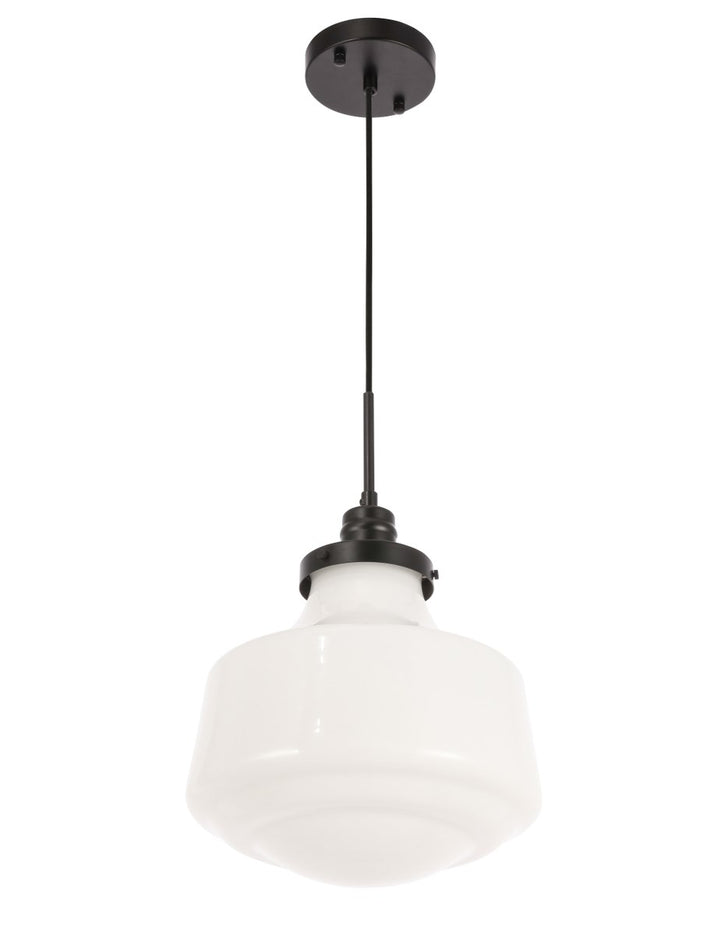 1 Light Black And Frosted White Glass Pendant