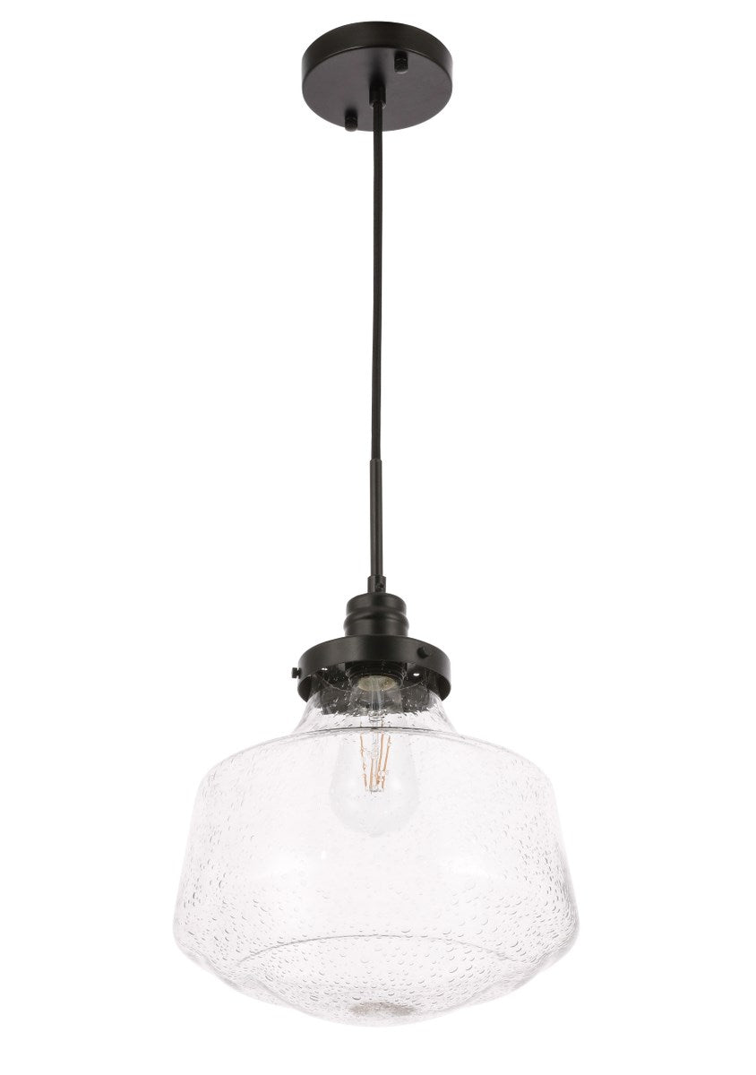 1 Light Black And Clear Seeded Glass Pendant