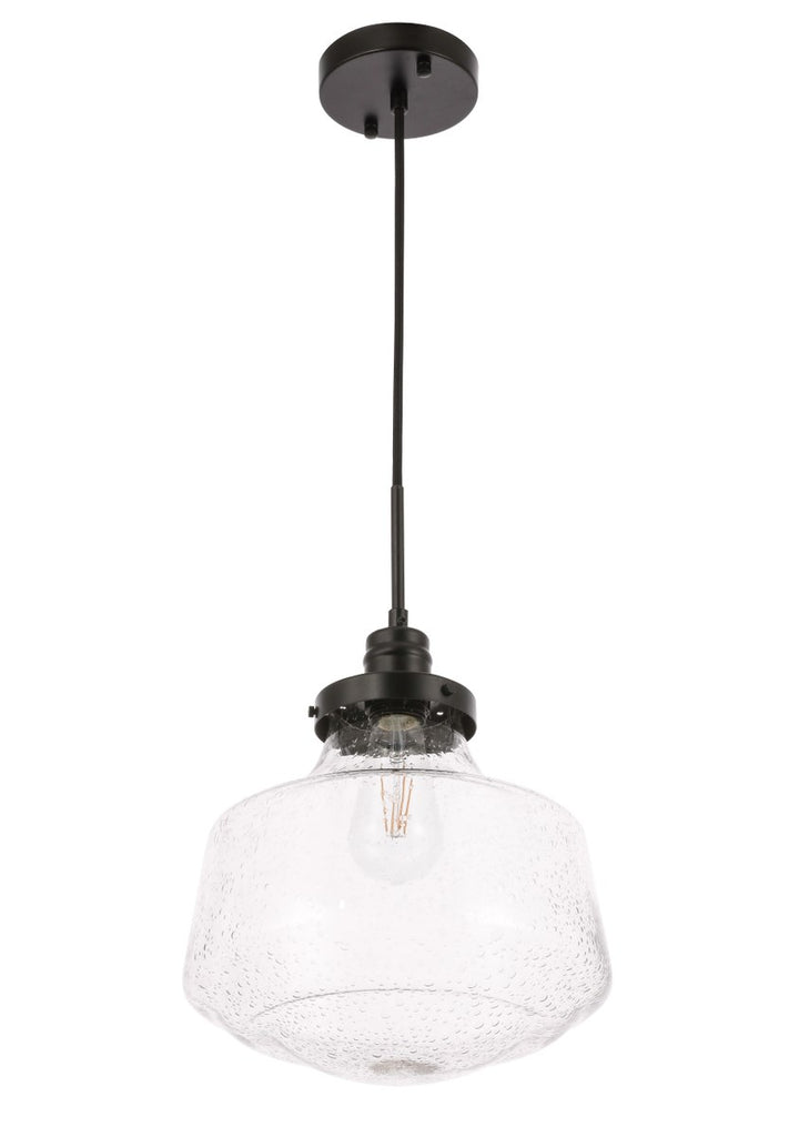 1 Light Black And Clear Seeded Glass Pendant
