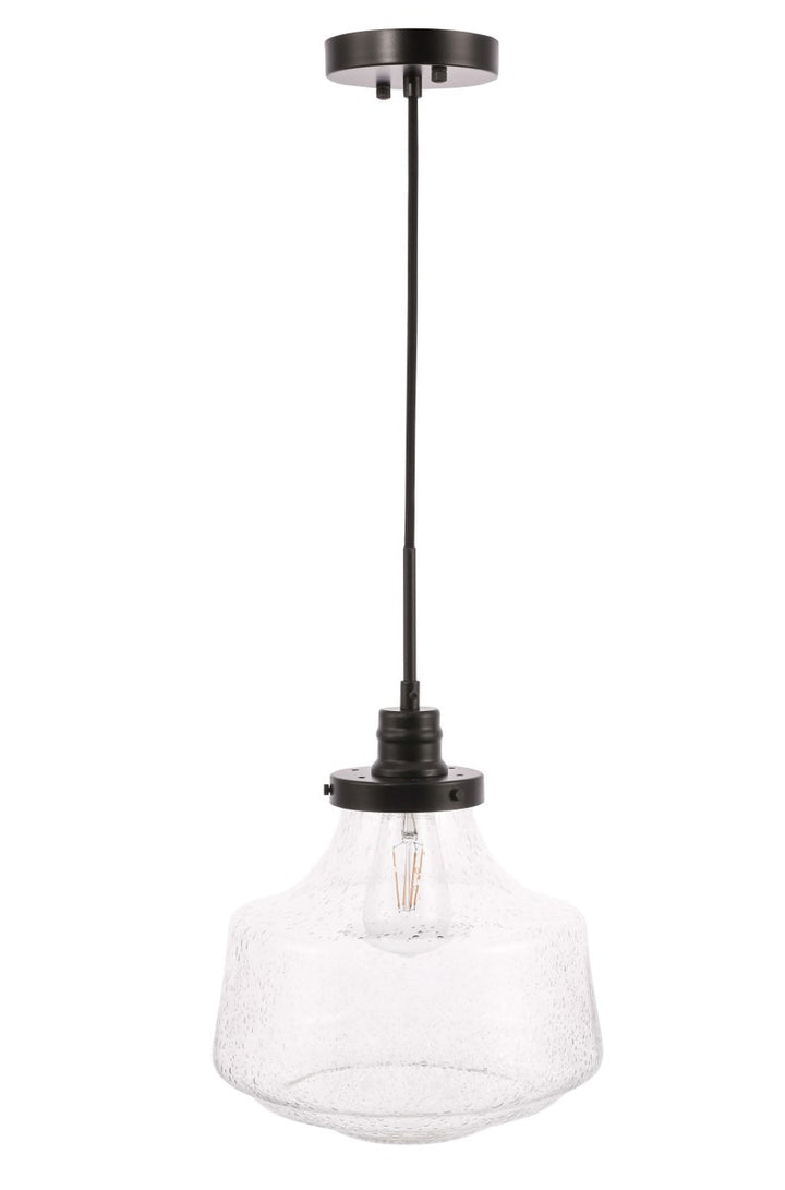 1 Light Black And Clear Seeded Glass Pendant