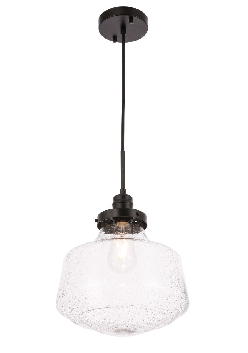 1 Light Black And Clear Seeded Glass Pendant