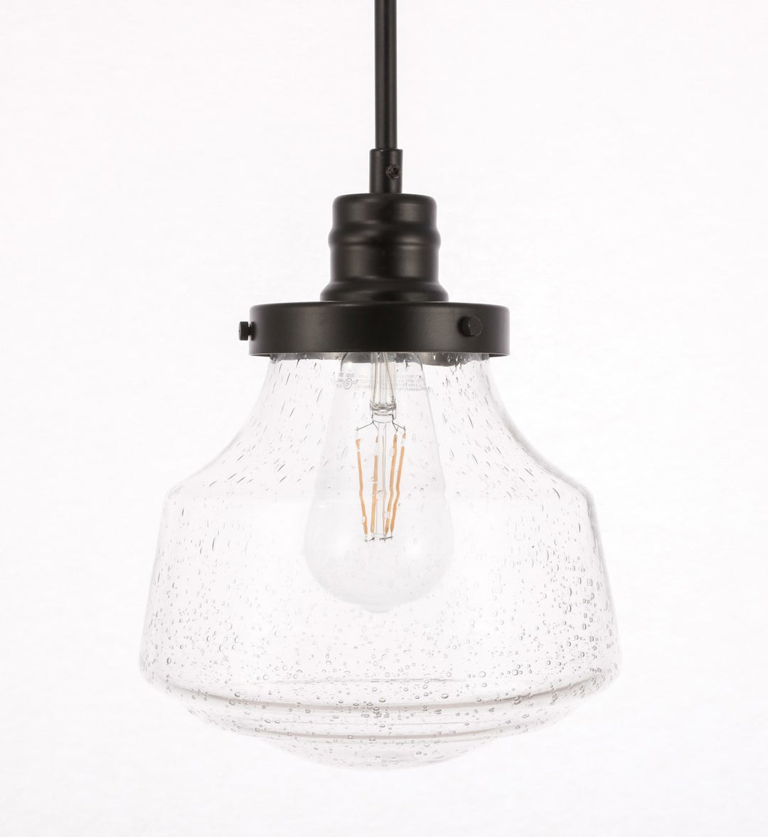 1 Light Black And Clear Seeded Glass Pendant