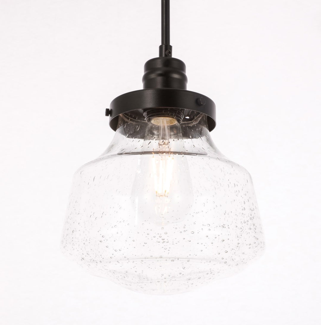 1 Light Black And Clear Seeded Glass Pendant