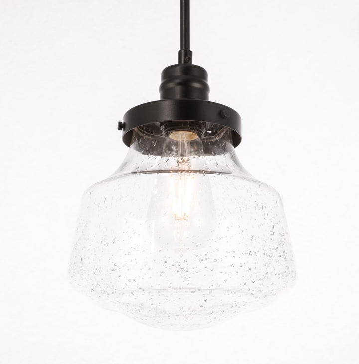 1 Light Black And Clear Seeded Glass Pendant