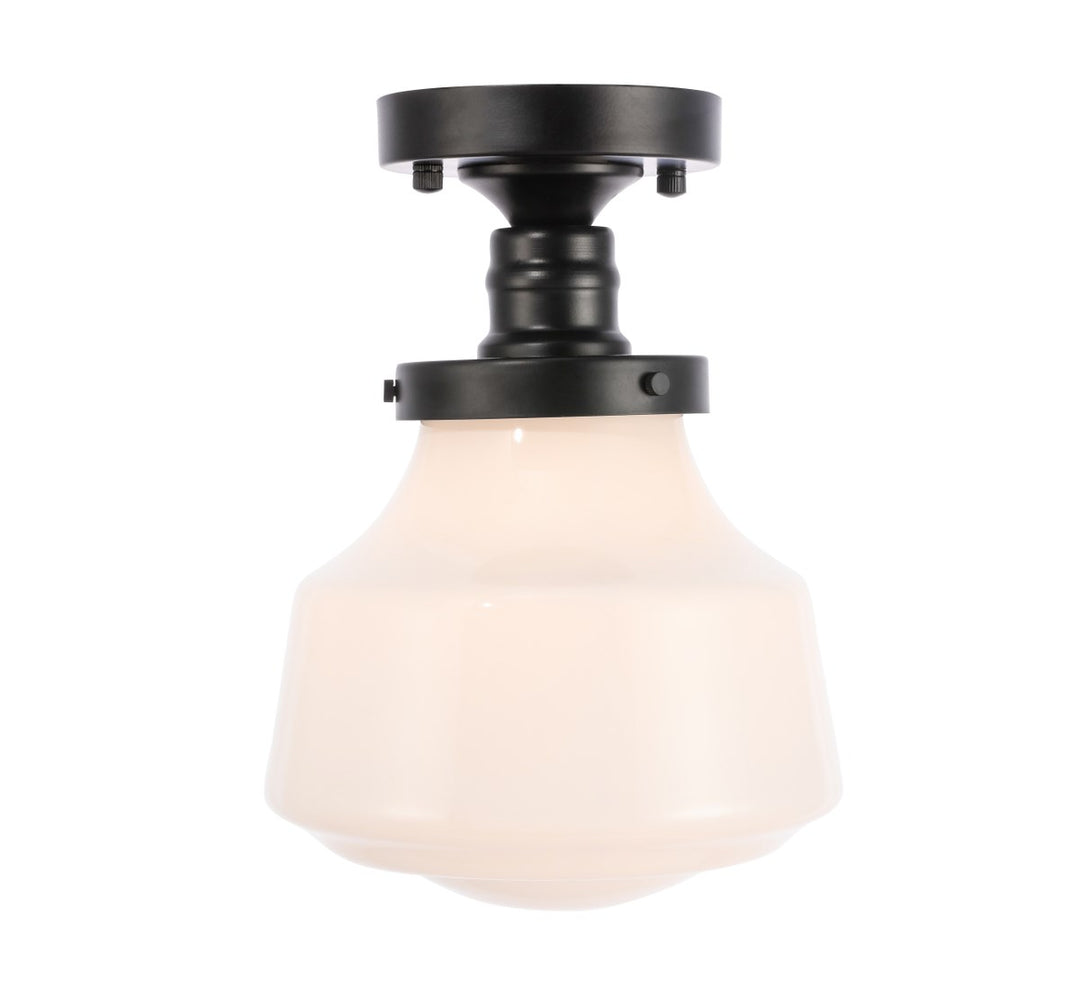 1 Light Black And Frosted White Glass Flush Mount by Living District