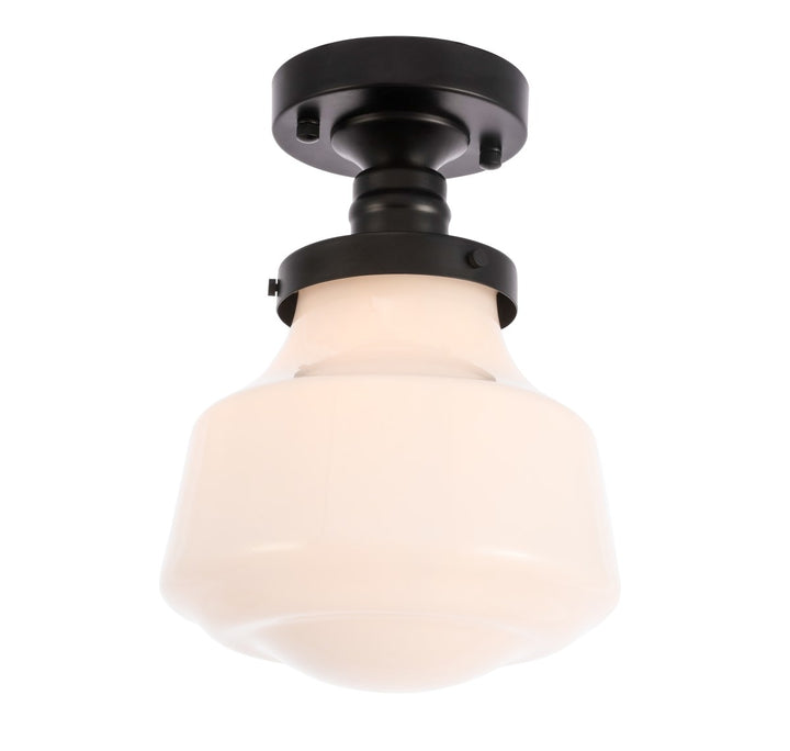 1 Light Black And Frosted White Glass Flush Mount