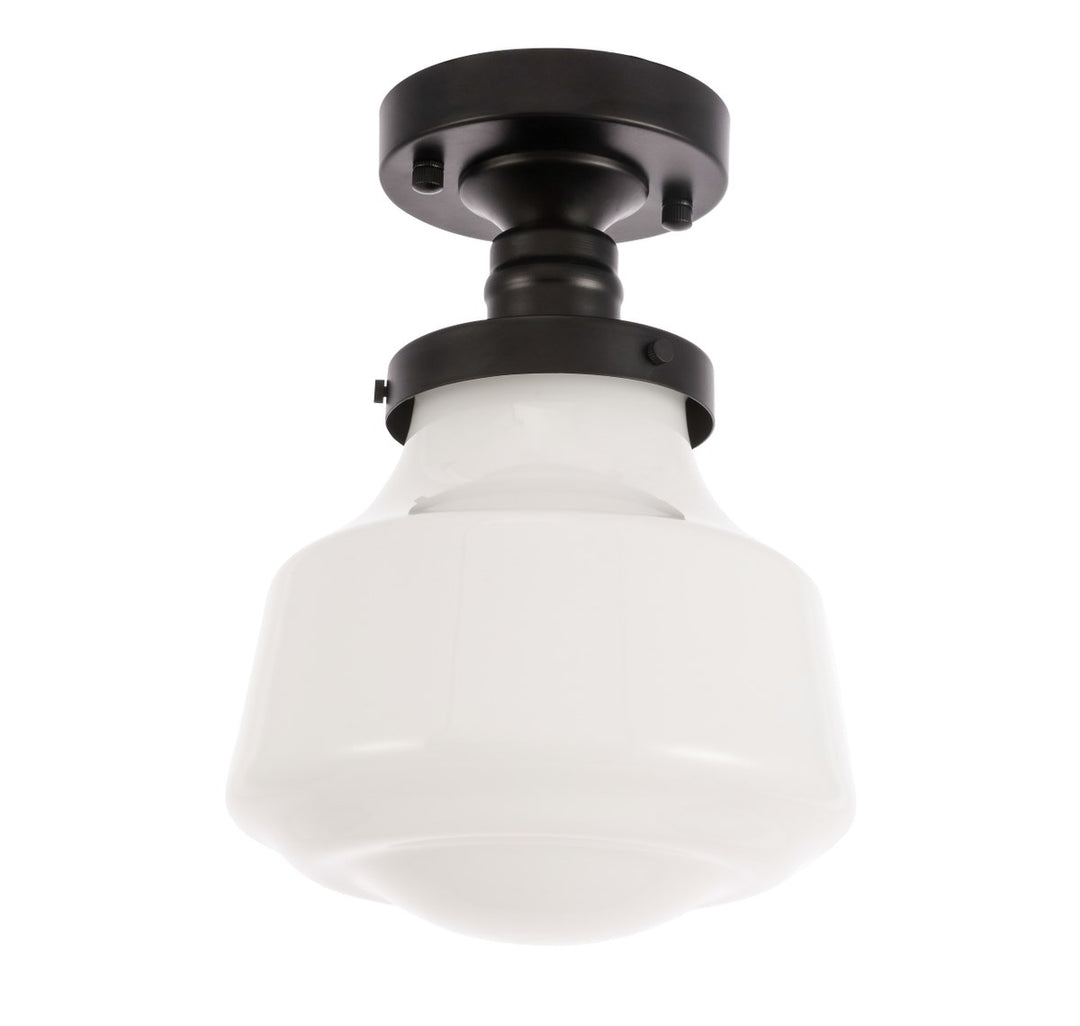 1 Light Black And Frosted White Glass Flush Mount