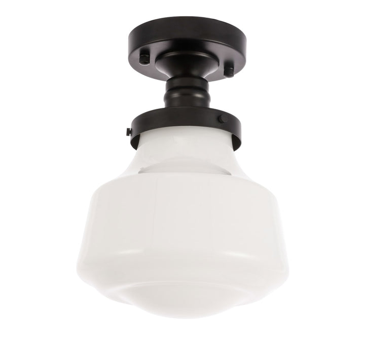 1 Light Black And Frosted White Glass Flush Mount