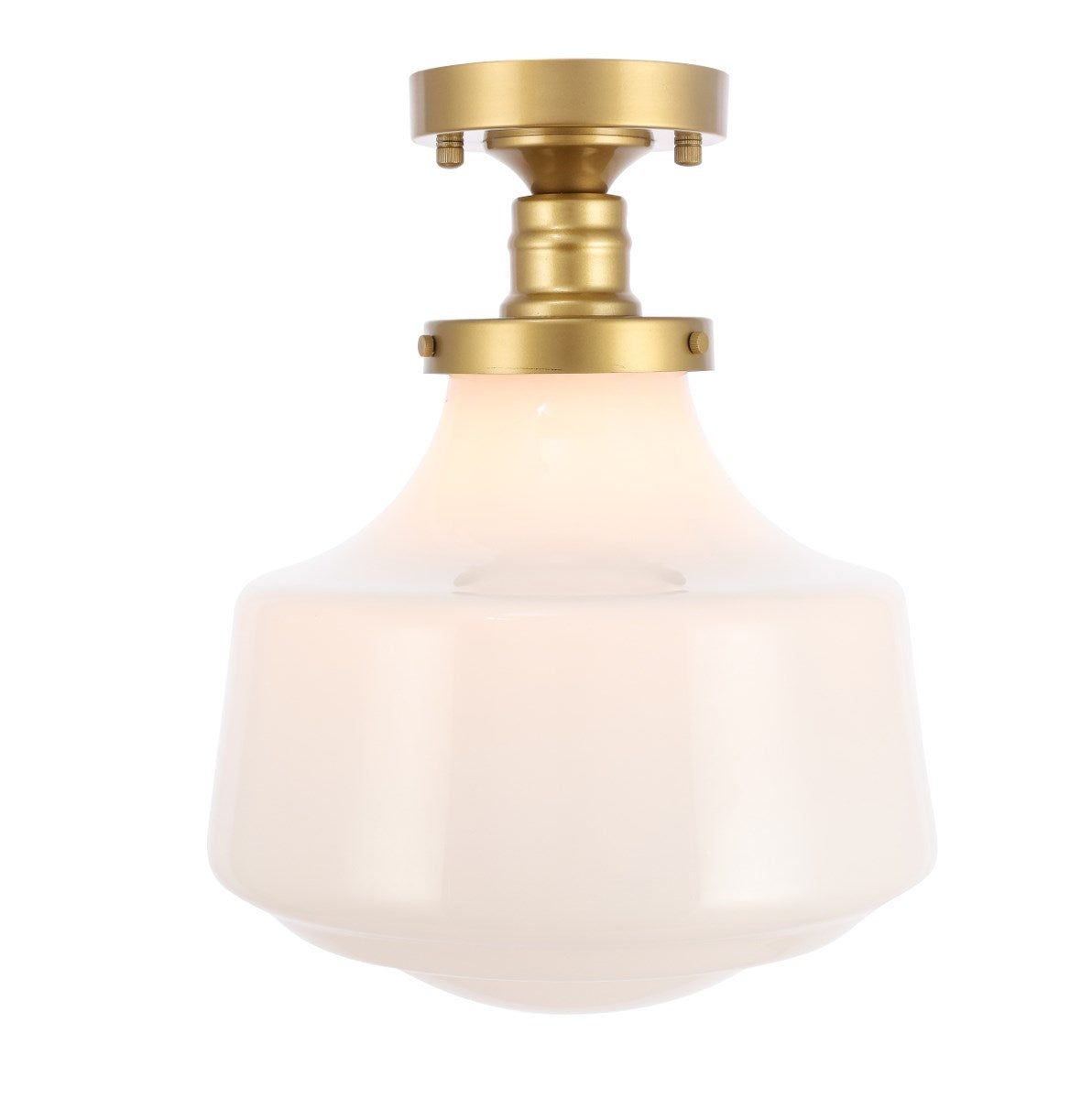 1 Light Brass And Frosted White Glass Flush Mount by Living District