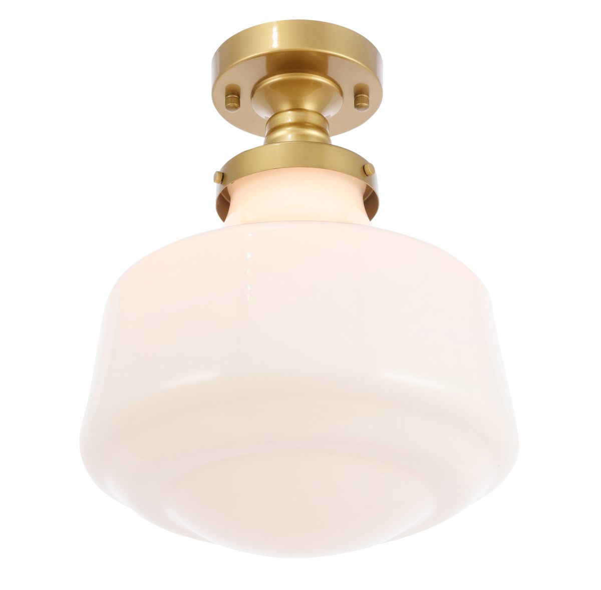 1 Light Brass And Frosted White Glass Flush Mount