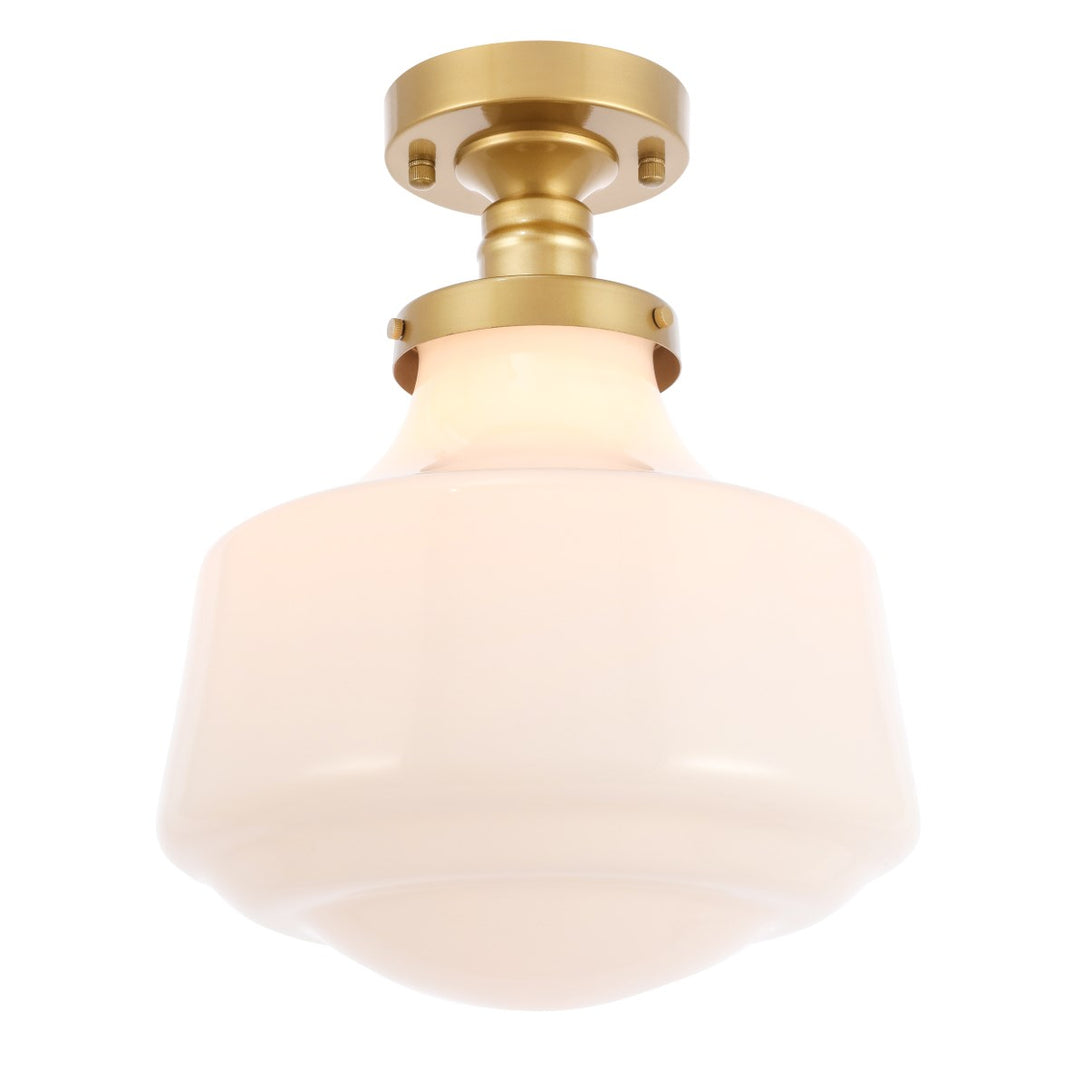 1 Light Brass And Frosted White Glass Flush Mount