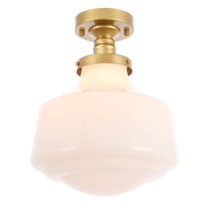 1 Light Brass And Frosted White Glass Flush Mount